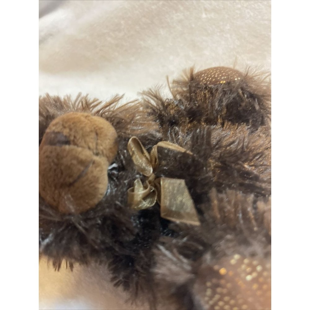 Plush brown rabbit with gold shimmer and bow small approx 8” - Picture 5 of 6